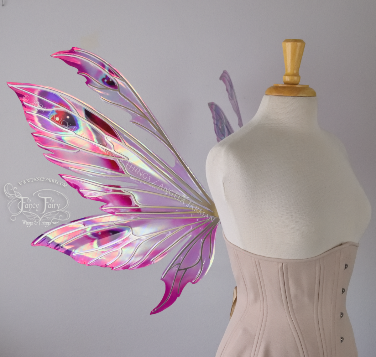 Aynia "Valentine" Painted Convertible Iridescent Fairy Wings with Gold Veins & Mini Wings