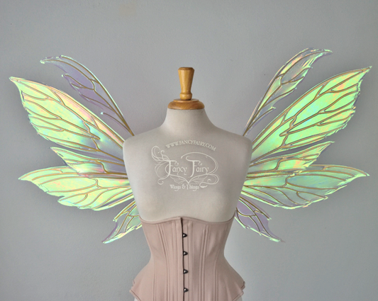 Aynia Iridescent Fairy Wings in White Satin Iridescent with Candy Gold veins