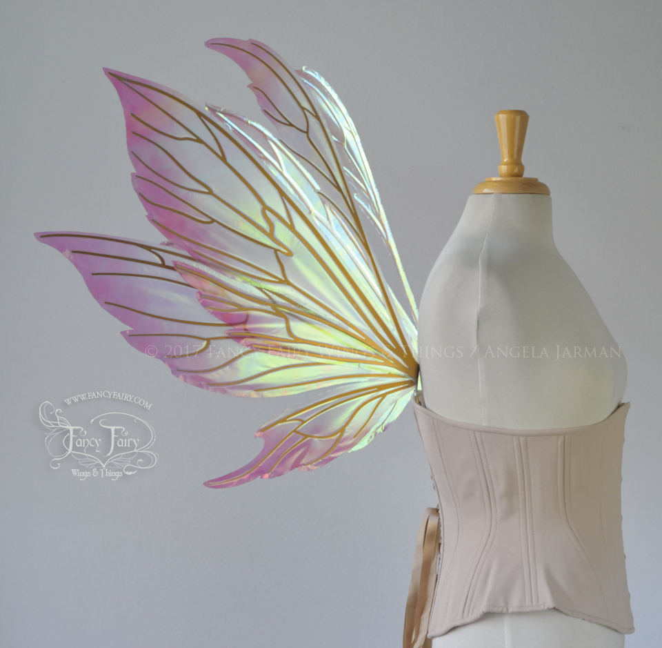 Aynia "Rose Blush" Painted Iridescent Fairy Wings with Gold Veins