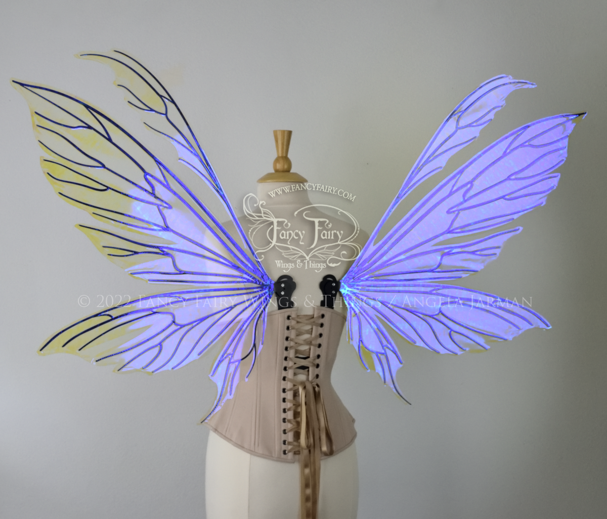 Extra Large Aynia Iridescent Convertible Fairy Wings in Ultraviolet with Black Veins, Ready to Ship