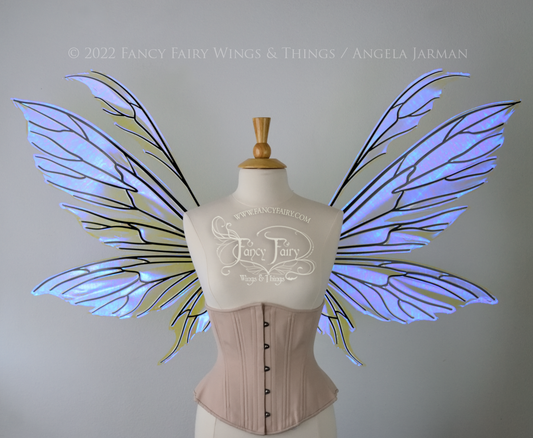 Extra Large Aynia Iridescent Convertible Fairy Wings in Ultraviolet with Black Veins, Ready to Ship