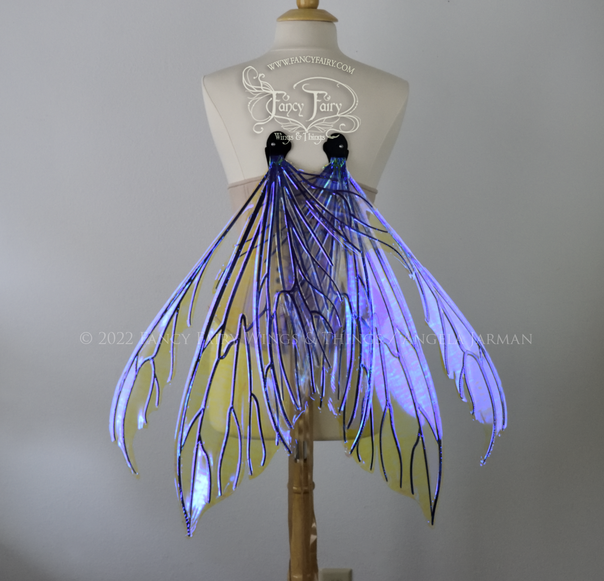 Extra Large Aynia Iridescent Convertible Fairy Wings in Ultraviolet with Black Veins, Ready to Ship