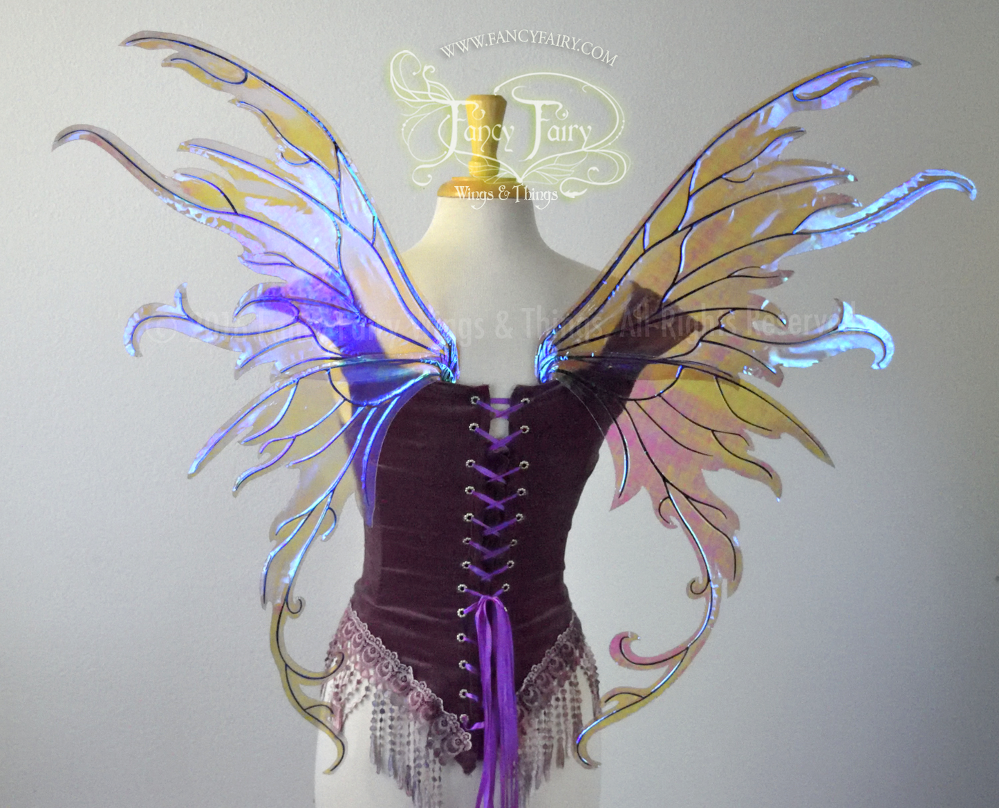 Amy Brown Inspired Iridescent Fairy Wings in Painted Grey on Lilac Film with Black veins
