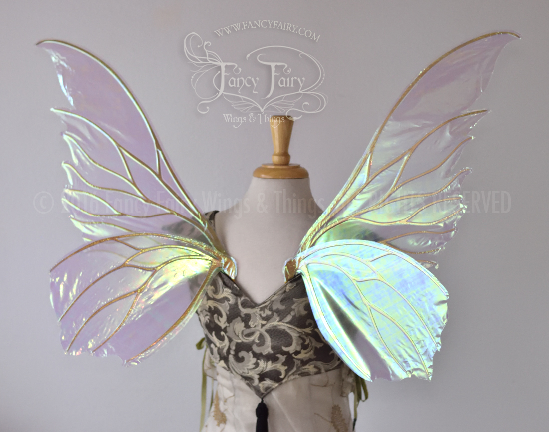 Clarion Iridescent Fairy Wings in Satin White with Gold veins