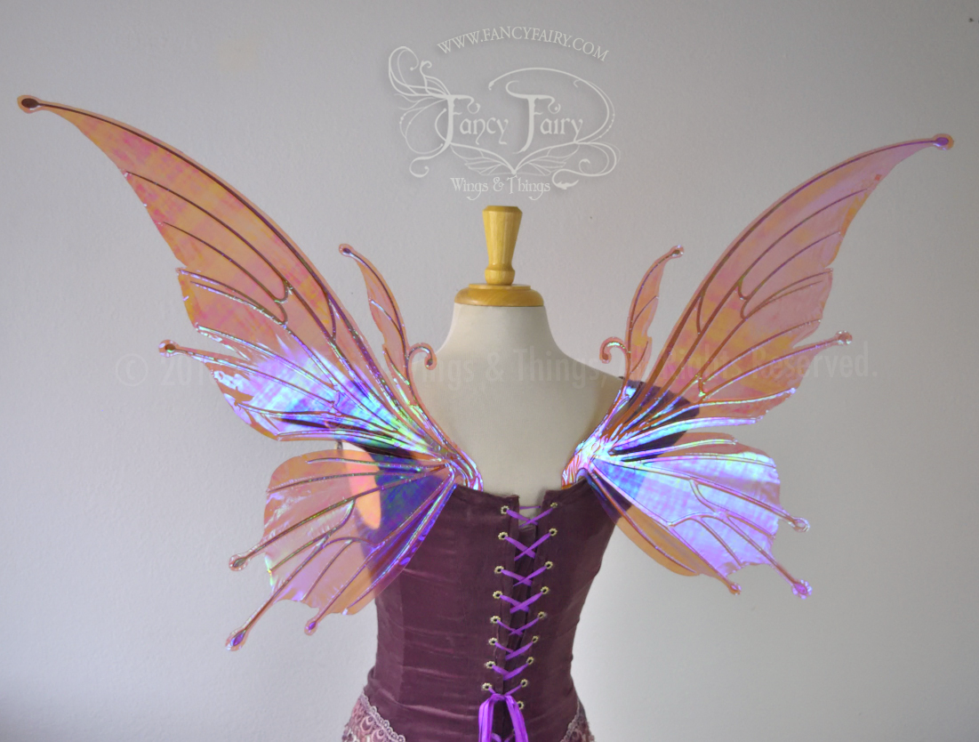 Flora Iridescent Fairy Wings in Berry with Gold veins