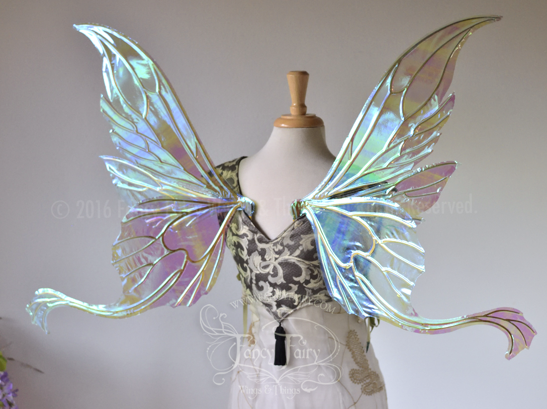 Guinevere Iridescent Fairy Wings in Light Green with Gold veins