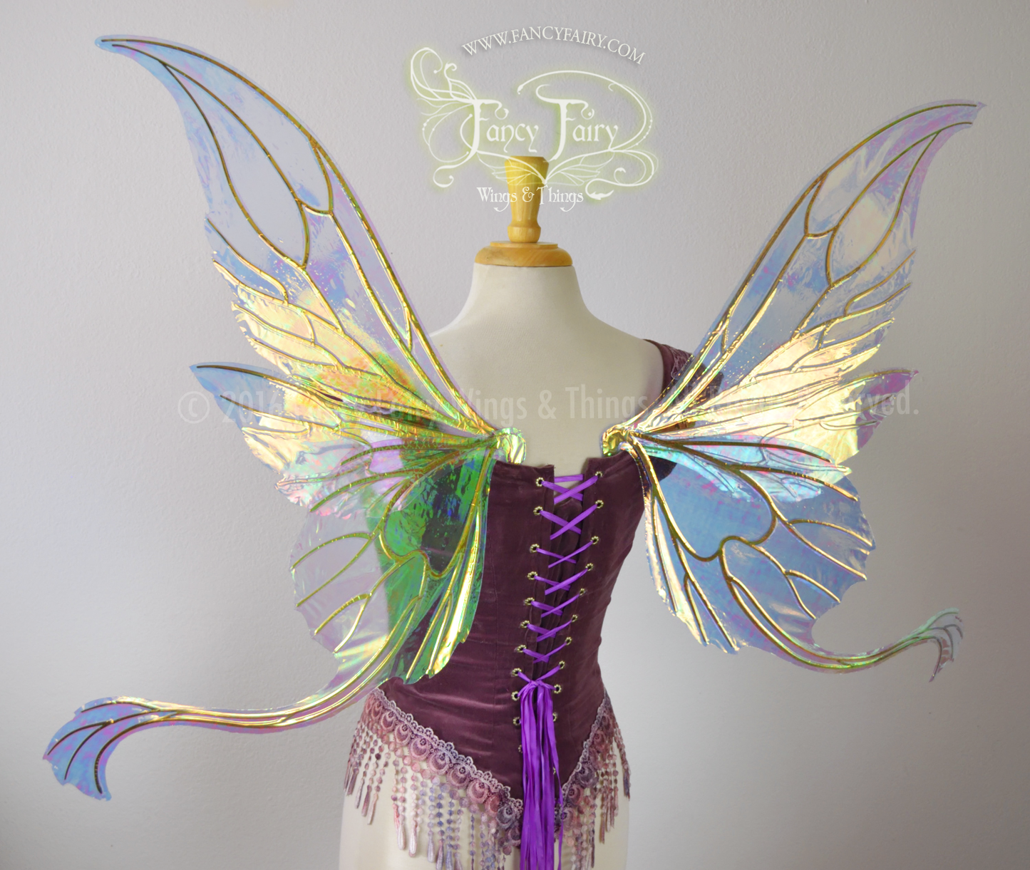 Guinevere Iridescent Fairy Wings in Blue with Gold veins