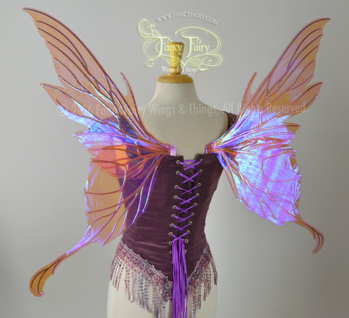 Morgana Iridescent Fairy Wings in Berry with Gold veins