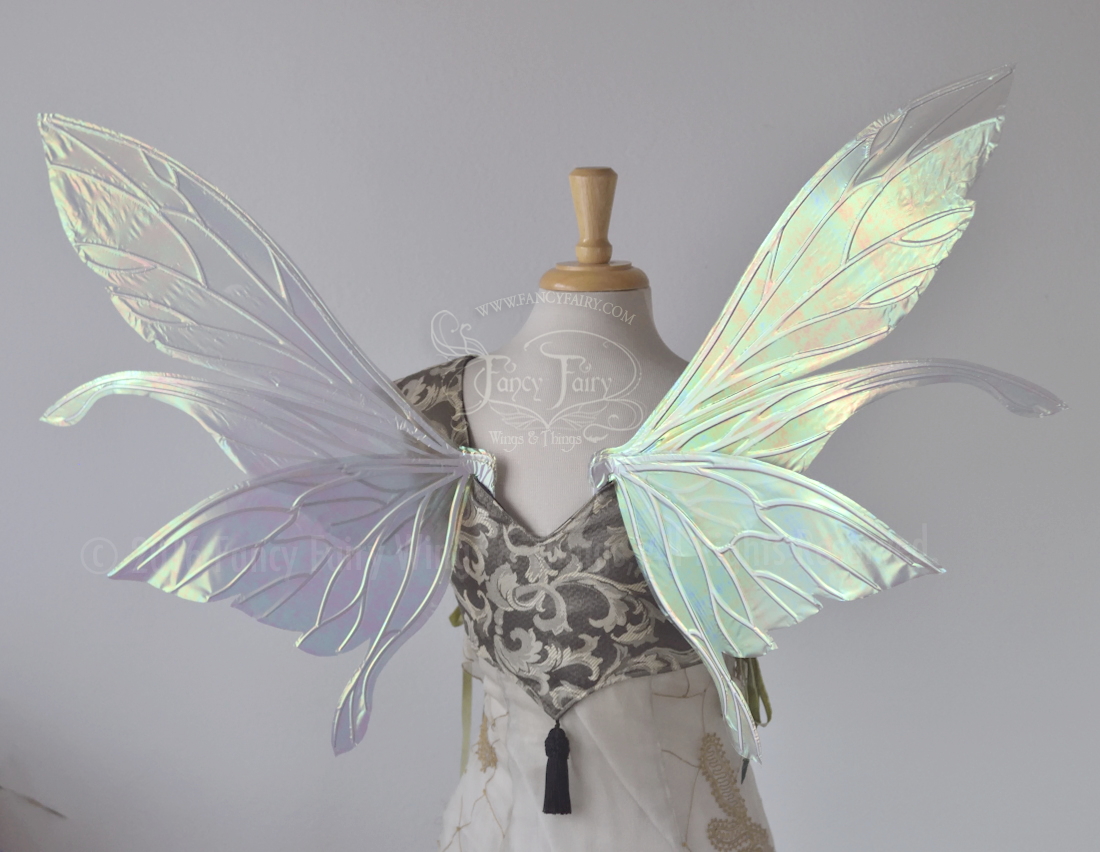 Salome Iridescent Fairy Wings in Patina Green with Pearl Veins