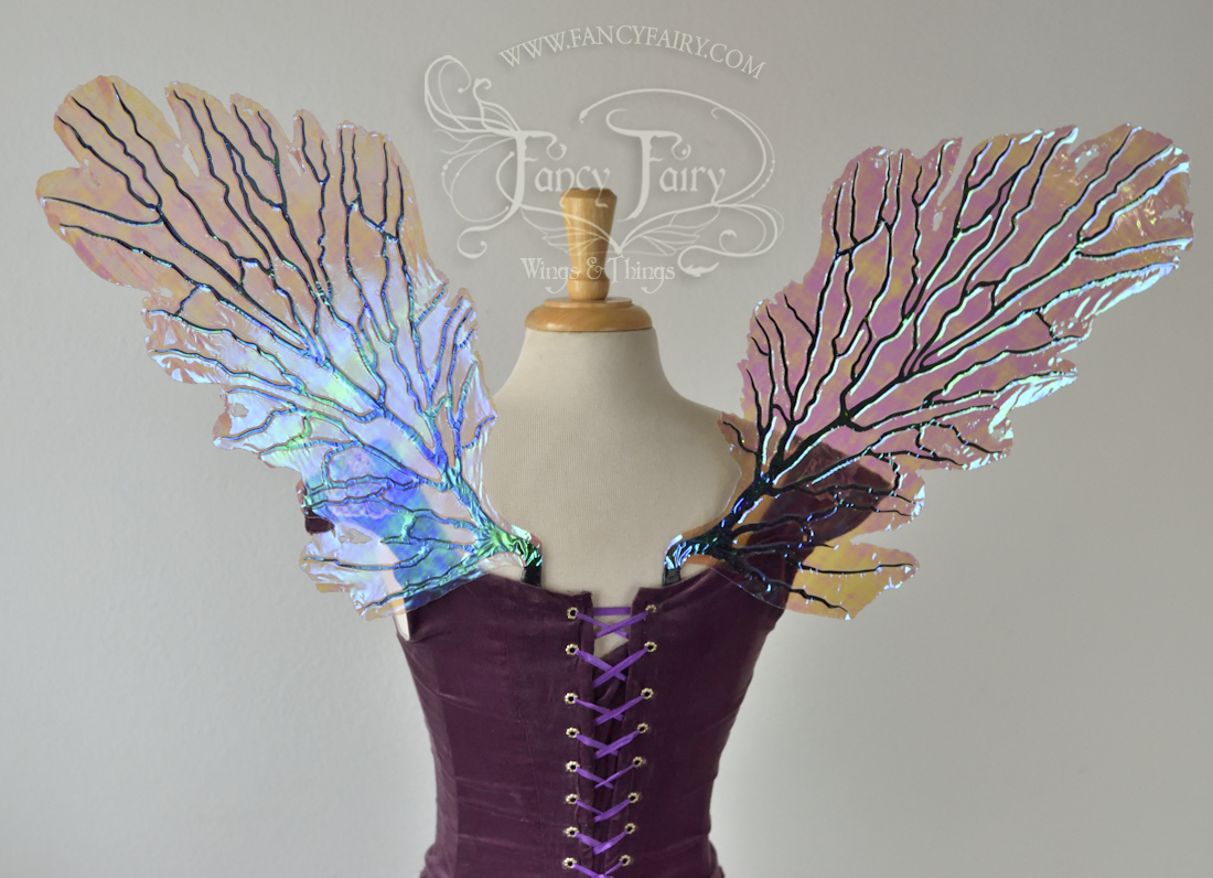 Gothic Sea Fan Iridescent Fairy Wings in Iridescent Lilac with black veins