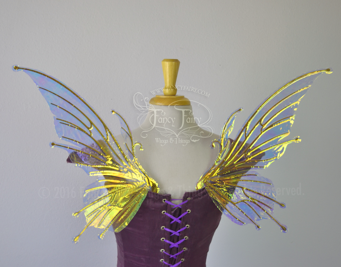 Small Flora Iridescent Fairy Wings in Clear with Gold veins