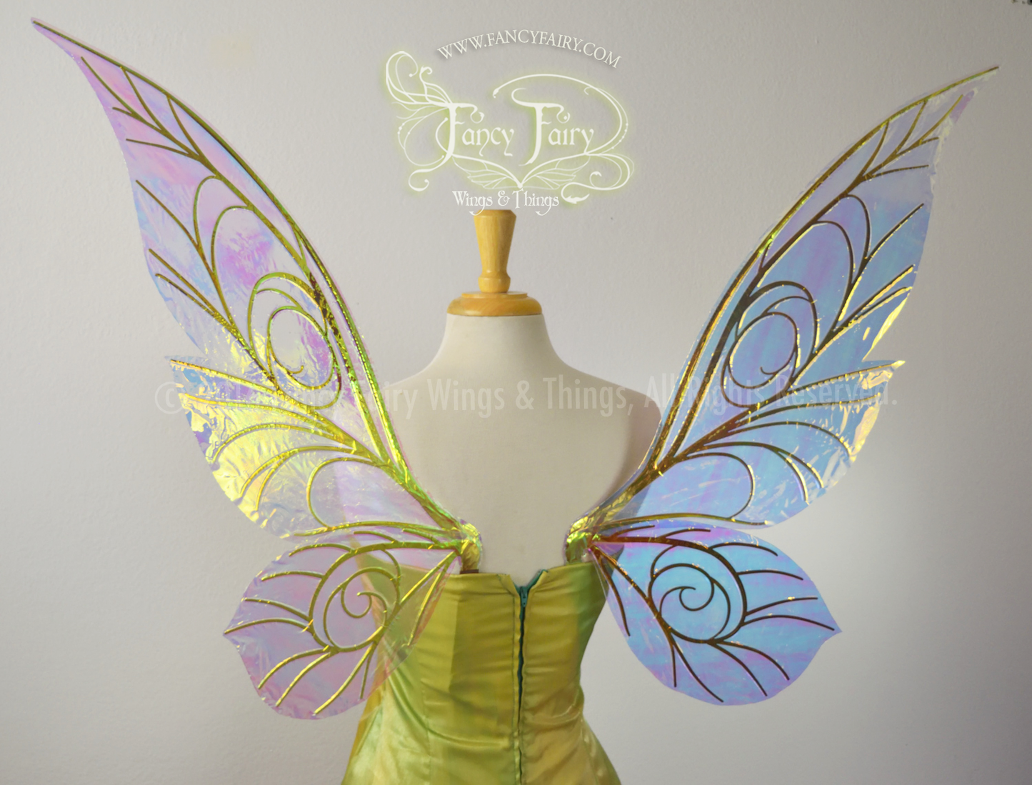 MADE TO ORDER Trinket 26 inch Iridescent Fairy Wings in Clear with Gold veins