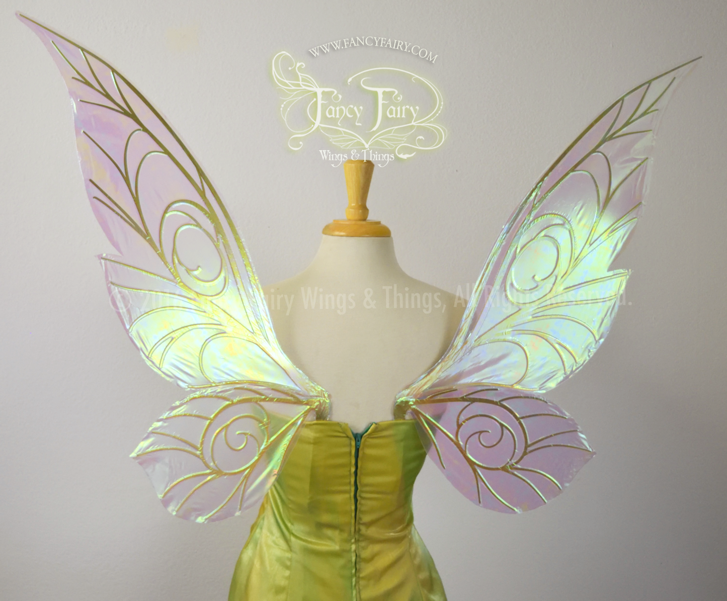 Trinket 26 inch Iridescent Fairy Wings in White Satin with Gold veins