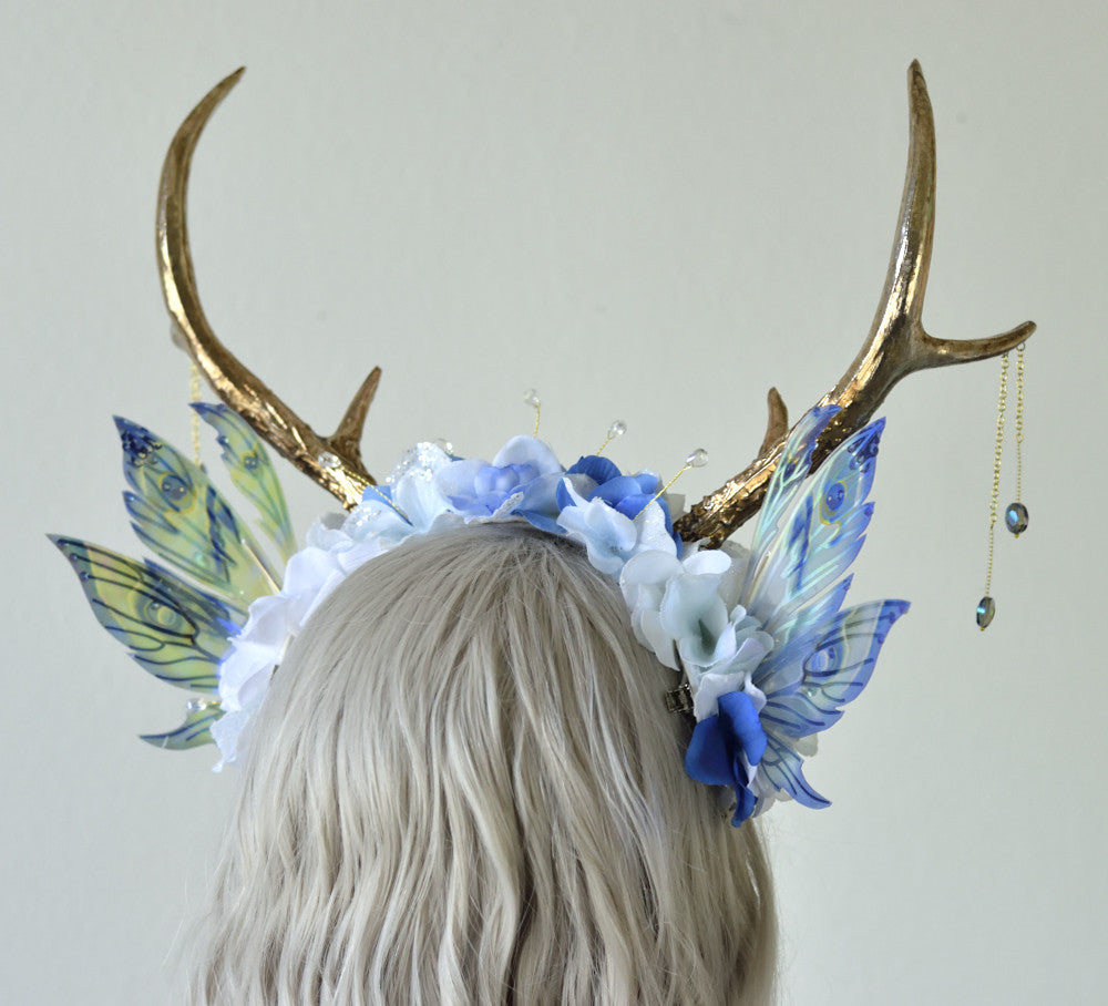 Blue & Gold Winter Faun Fairy Headdress