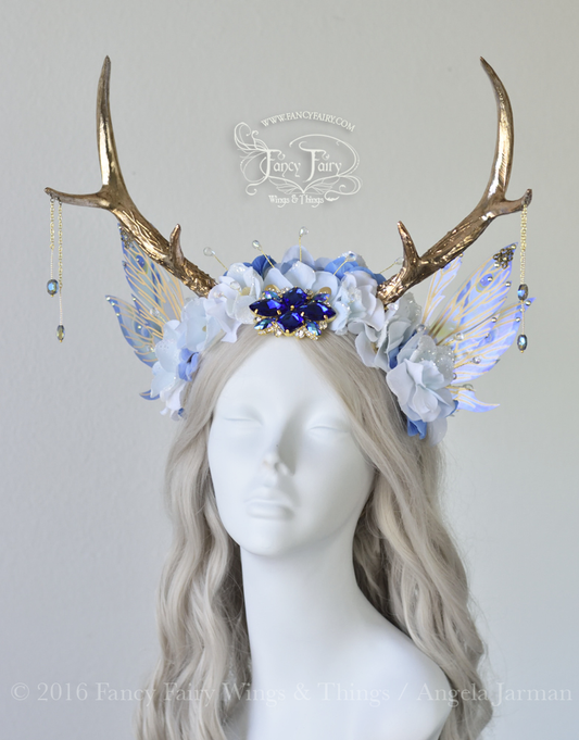 Blue & Gold Winter Faun Fairy Headdress