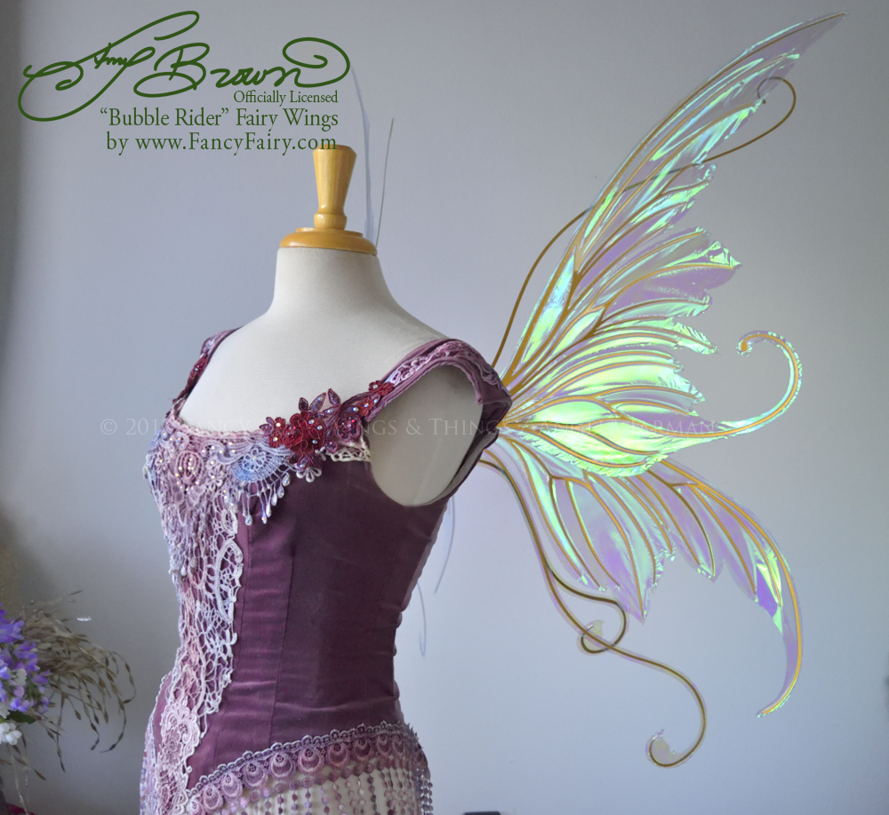 Officially Licensed Amy Brown 'Bubble Rider' Iridescent Fairy Wings in Aquamarine with Gold Veins