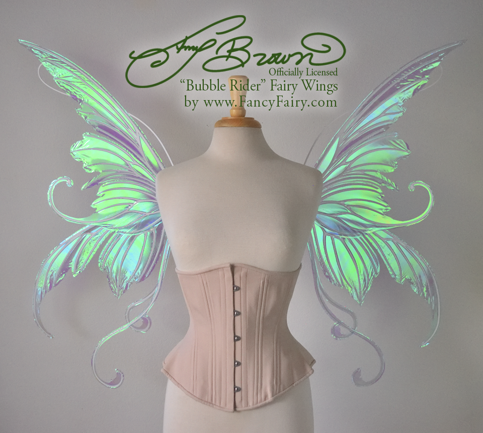 Officially Licensed Amy Brown 'Bubble Rider' *Convertible* Fairy Wings in Iridescent Aquamarine with Pearl Veins