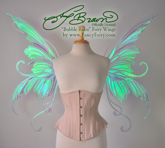 Officially Licensed Amy Brown 'Bubble Rider' *Convertible* Fairy Wings in Iridescent Aquamarine with Pearl Veins