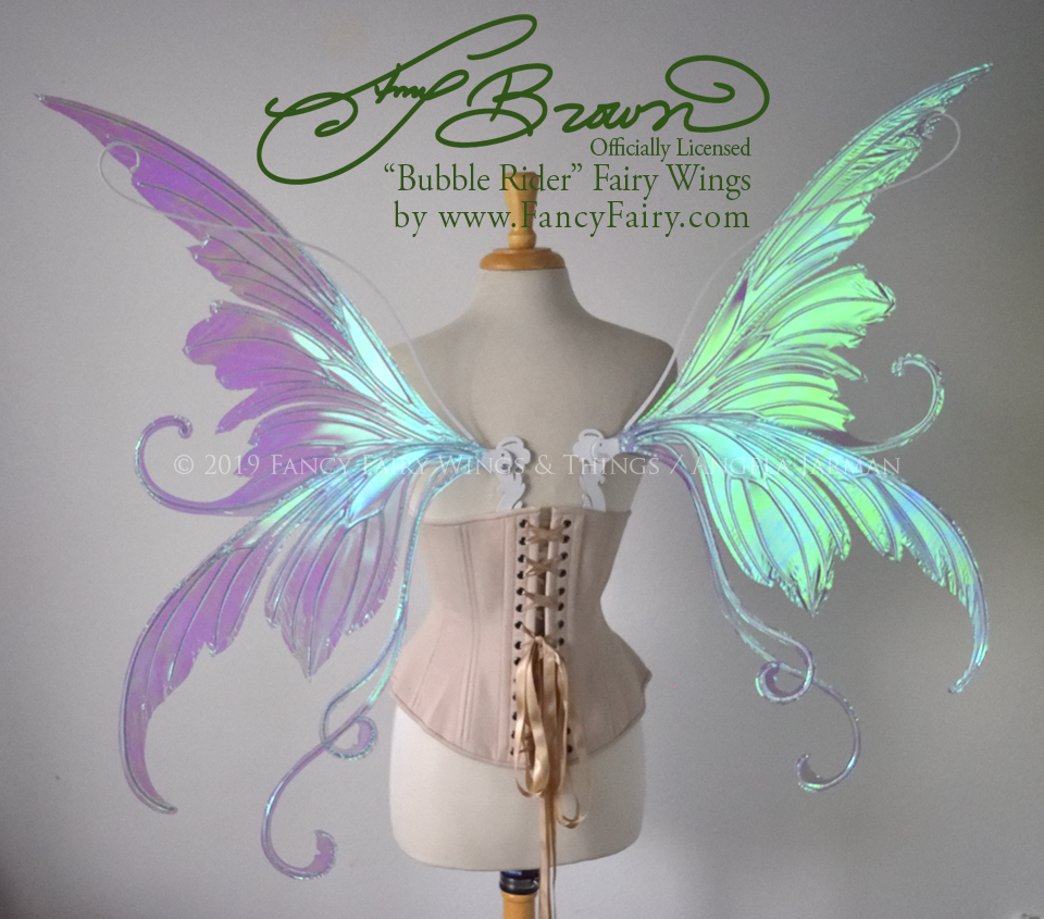 Officially Licensed Amy Brown 'Bubble Rider' *Convertible* Fairy Wings in Iridescent Aquamarine with Pearl Veins