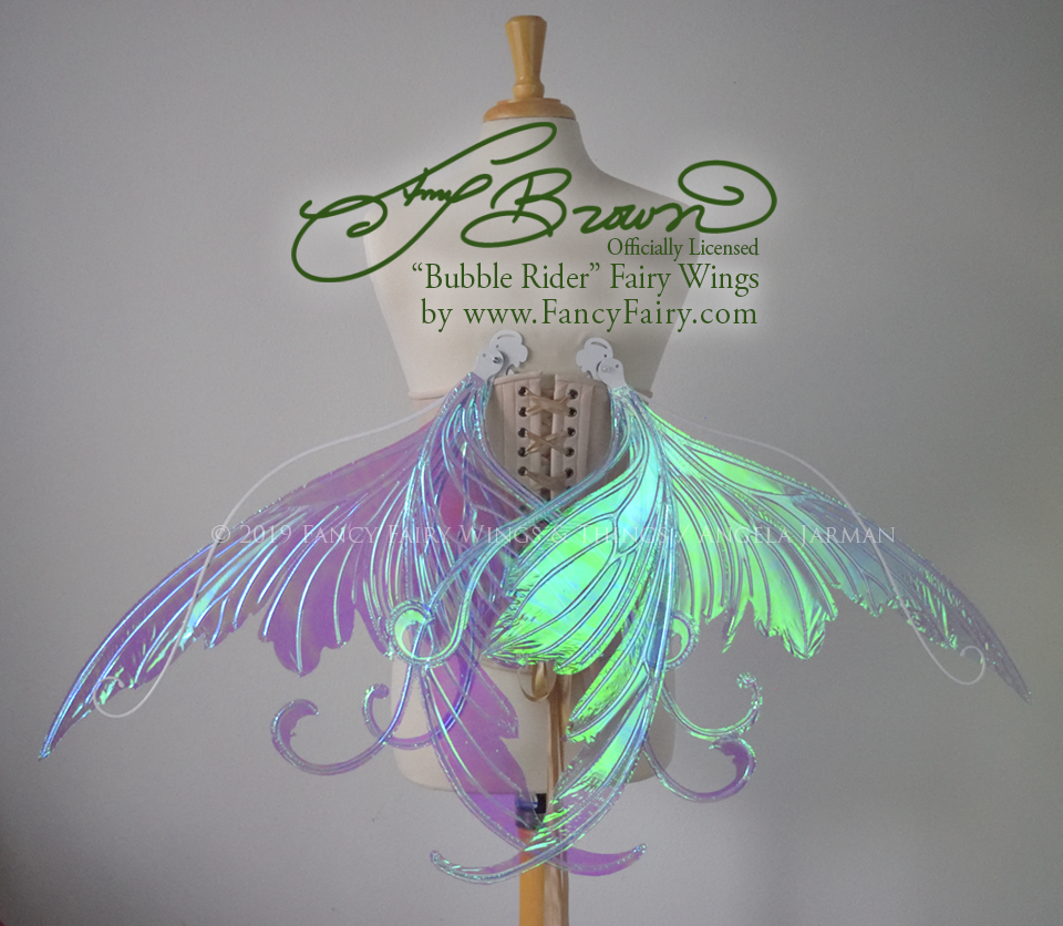 Officially Licensed Amy Brown 'Bubble Rider' *Convertible* Fairy Wings in Iridescent Aquamarine with Pearl Veins