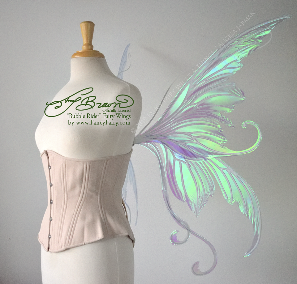 Officially Licensed Amy Brown 'Bubble Rider' *Convertible* Fairy Wings in Iridescent Aquamarine with Pearl Veins