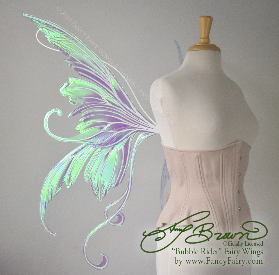 Officially Licensed Amy Brown 'Bubble Rider' *Convertible* Fairy Wings in Iridescent Aquamarine with Pearl Veins