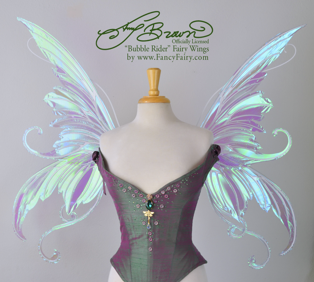 Officially Licensed Amy Brown 'Bubble Rider' Iridescent Fairy Wings in Aquamarine with Pearl Veins