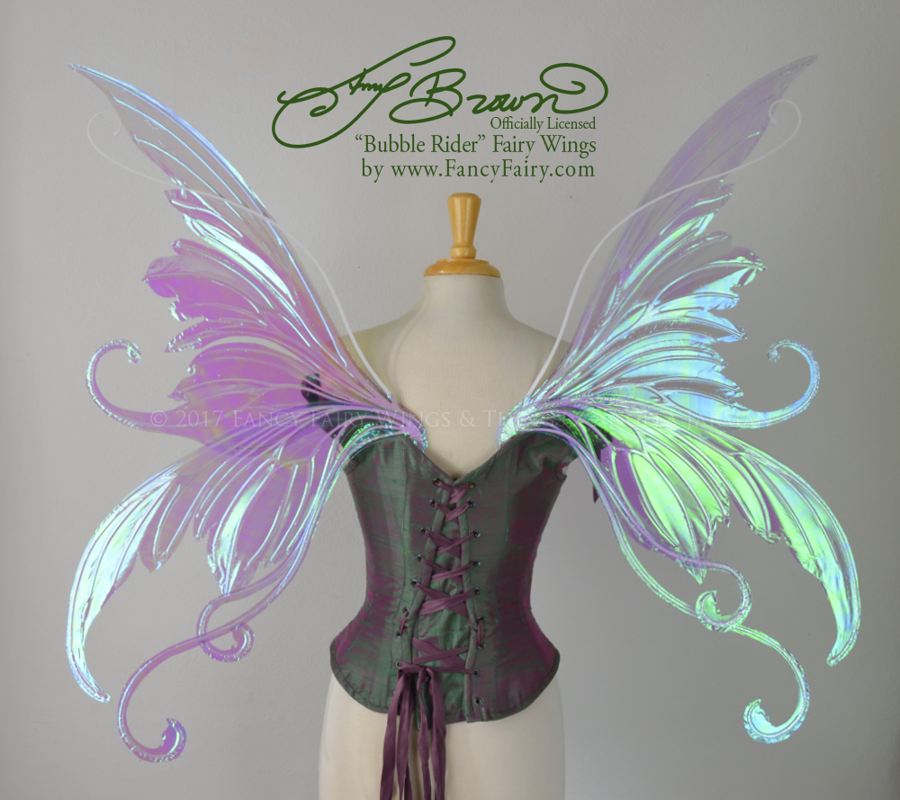 Officially Licensed Amy Brown 'Bubble Rider' Iridescent Fairy Wings in Aquamarine with Pearl Veins