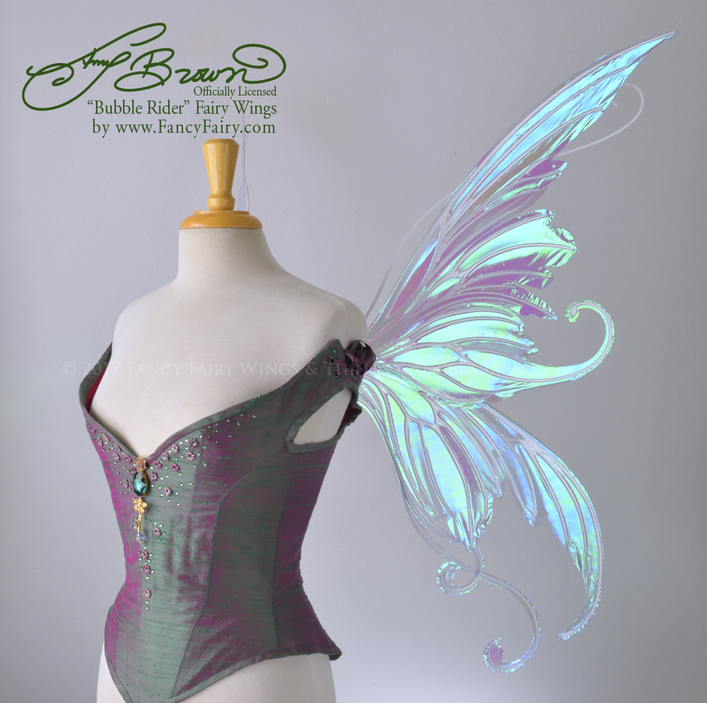 Officially Licensed Amy Brown 'Bubble Rider' Iridescent Fairy Wings in Aquamarine with Pearl Veins