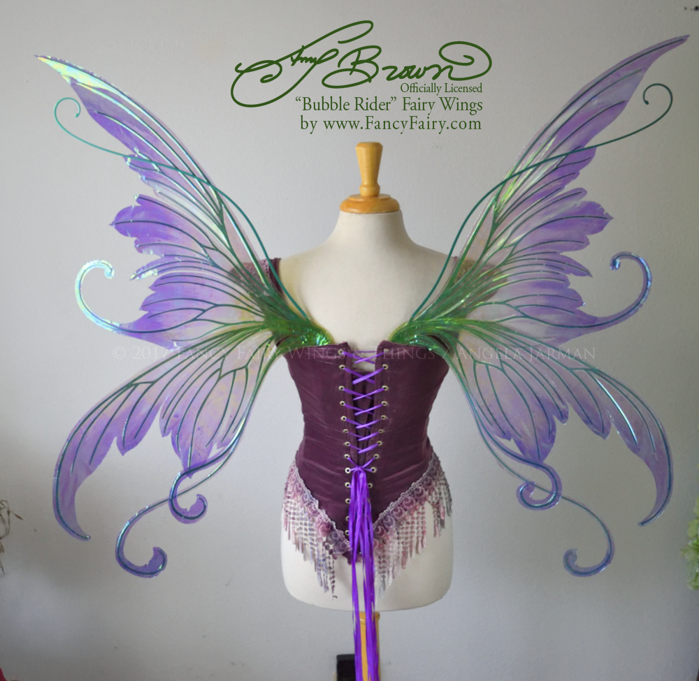 Officially Licensed Amy Brown 'Bubble Rider' Iridescent Fairy Wings Iris Painted with Green Veins