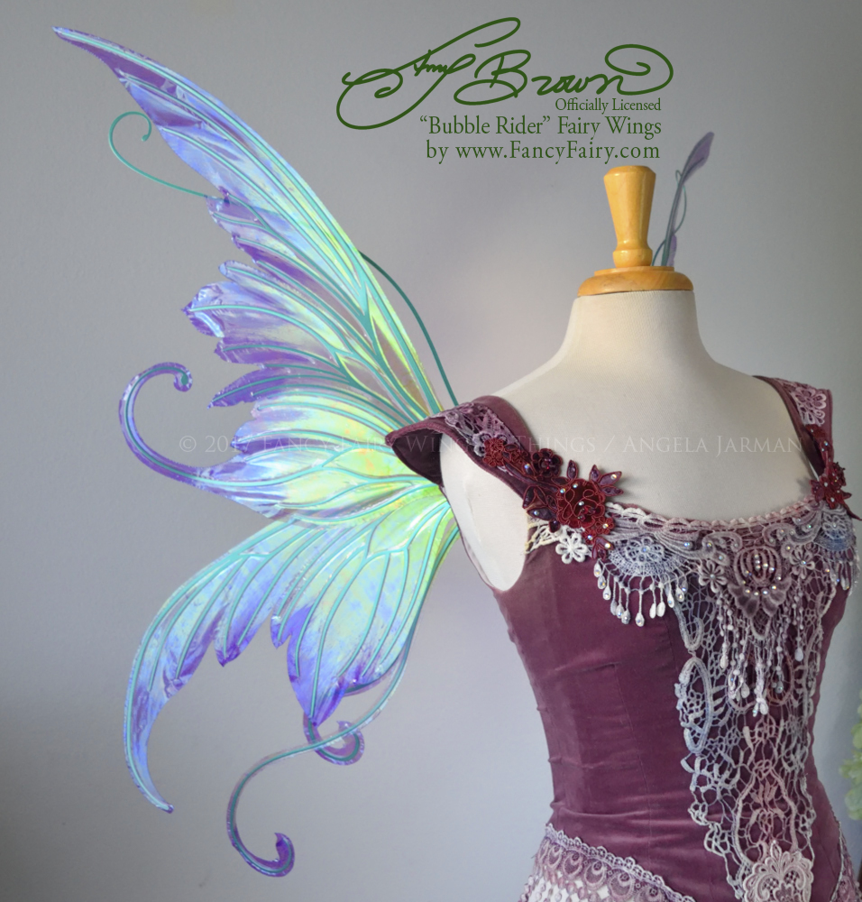 Officially Licensed Amy Brown 'Bubble Rider' Iridescent Fairy Wings Iris Painted with Green Veins
