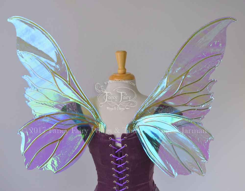 Clarion Iridescent Fairy Wings in Aquamarine with Gold veins