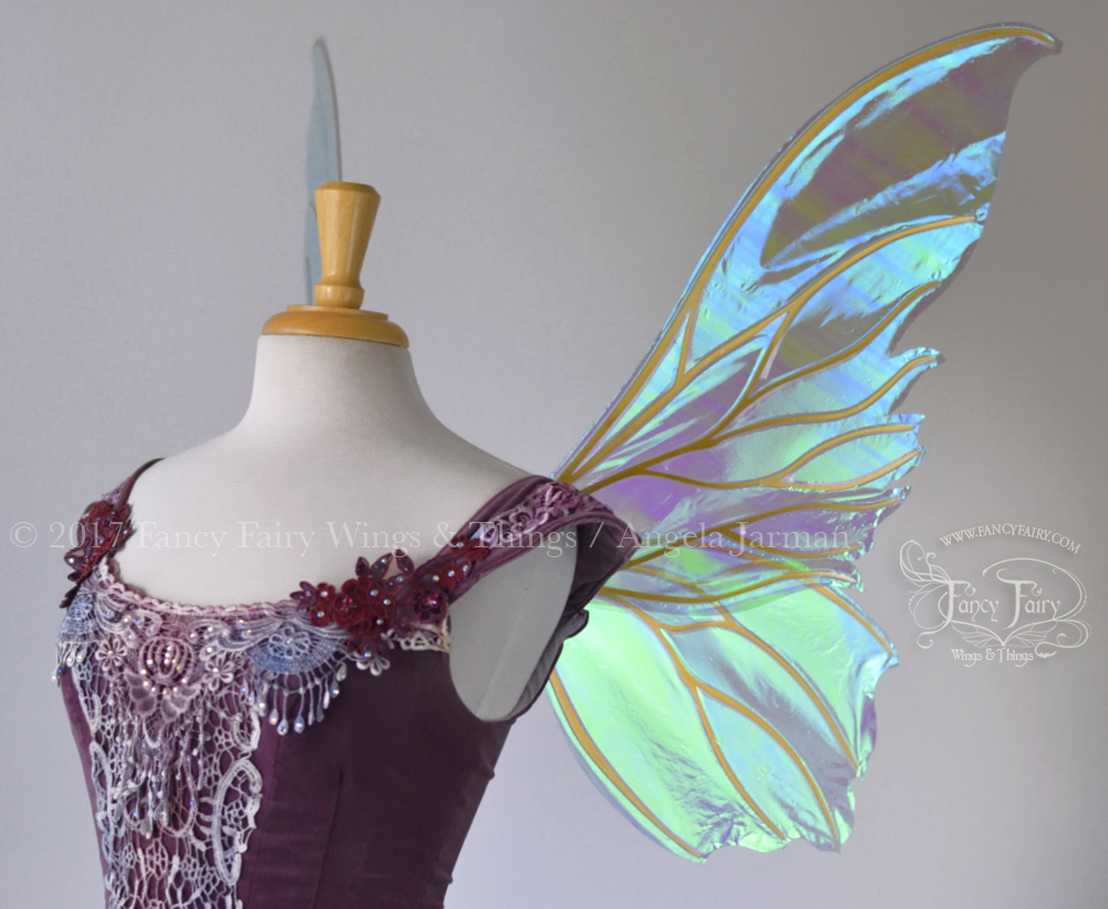 Clarion Iridescent Fairy Wings in Aquamarine with Gold veins