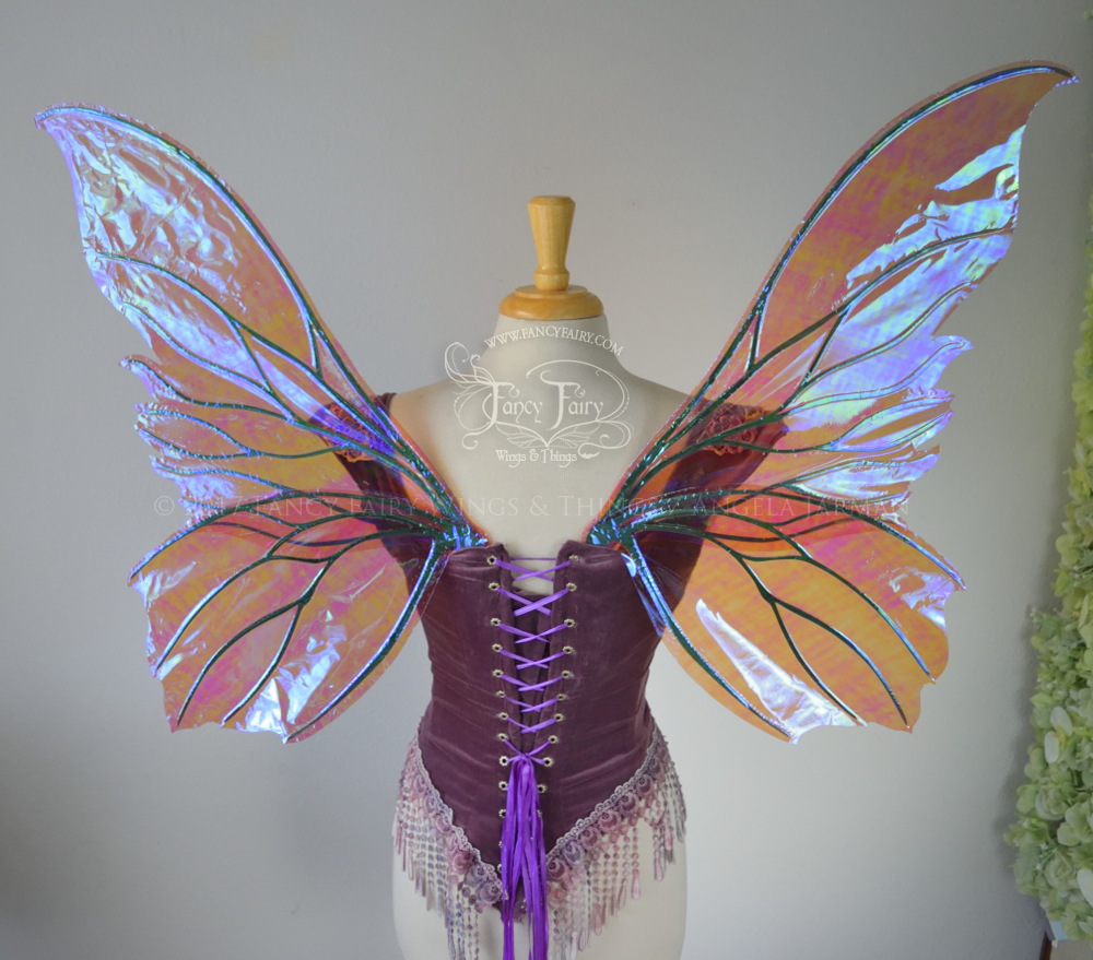 Clarion Iridescent Fairy Wings in Berry with Green veins