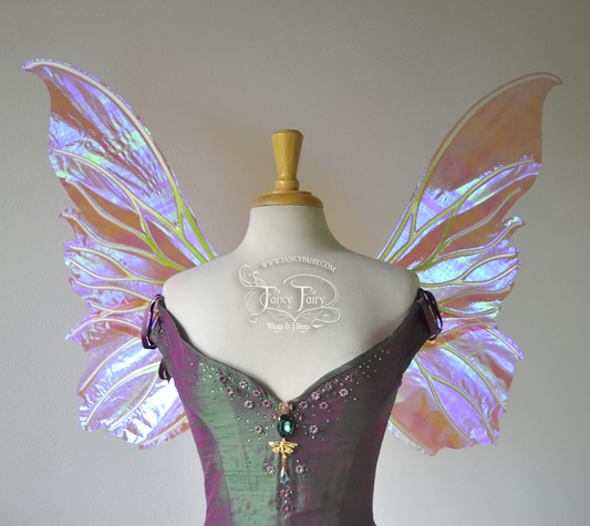 Clarion Iridescent Fairy Wings in Berry with Green and White Ombre veins