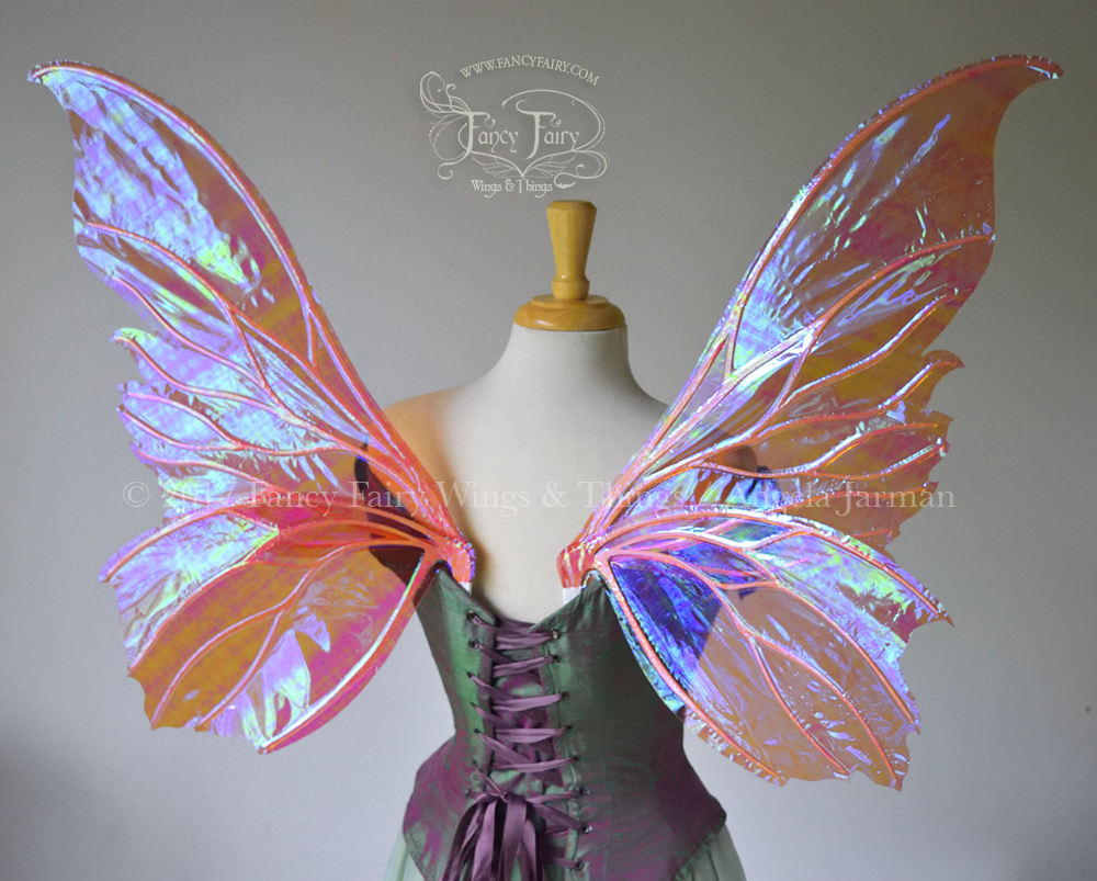 Clarion Iridescent Fairy Wings in Berry with Green and White Ombre veins