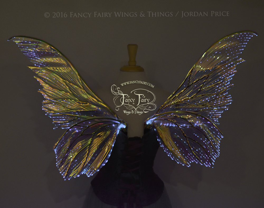 Clarion Iridescent Light Up Fairy Wings in Clear with Black Veins & White Lights