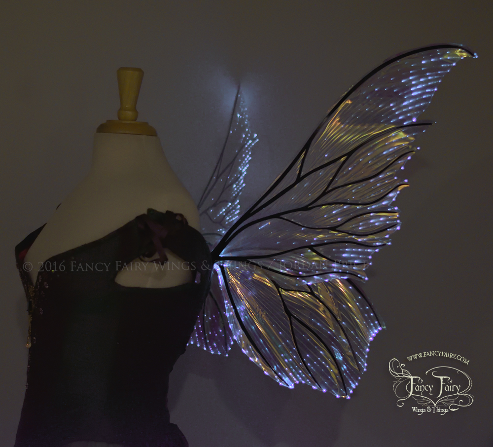 Clarion Iridescent Light Up Fairy Wings in Clear with Black Veins & White Lights