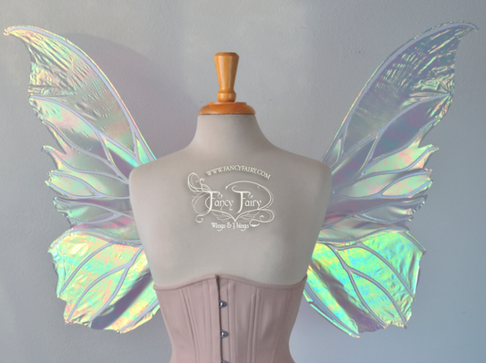Clarion Iridescent Fairy Wings in Patina Green with Pearl Veins