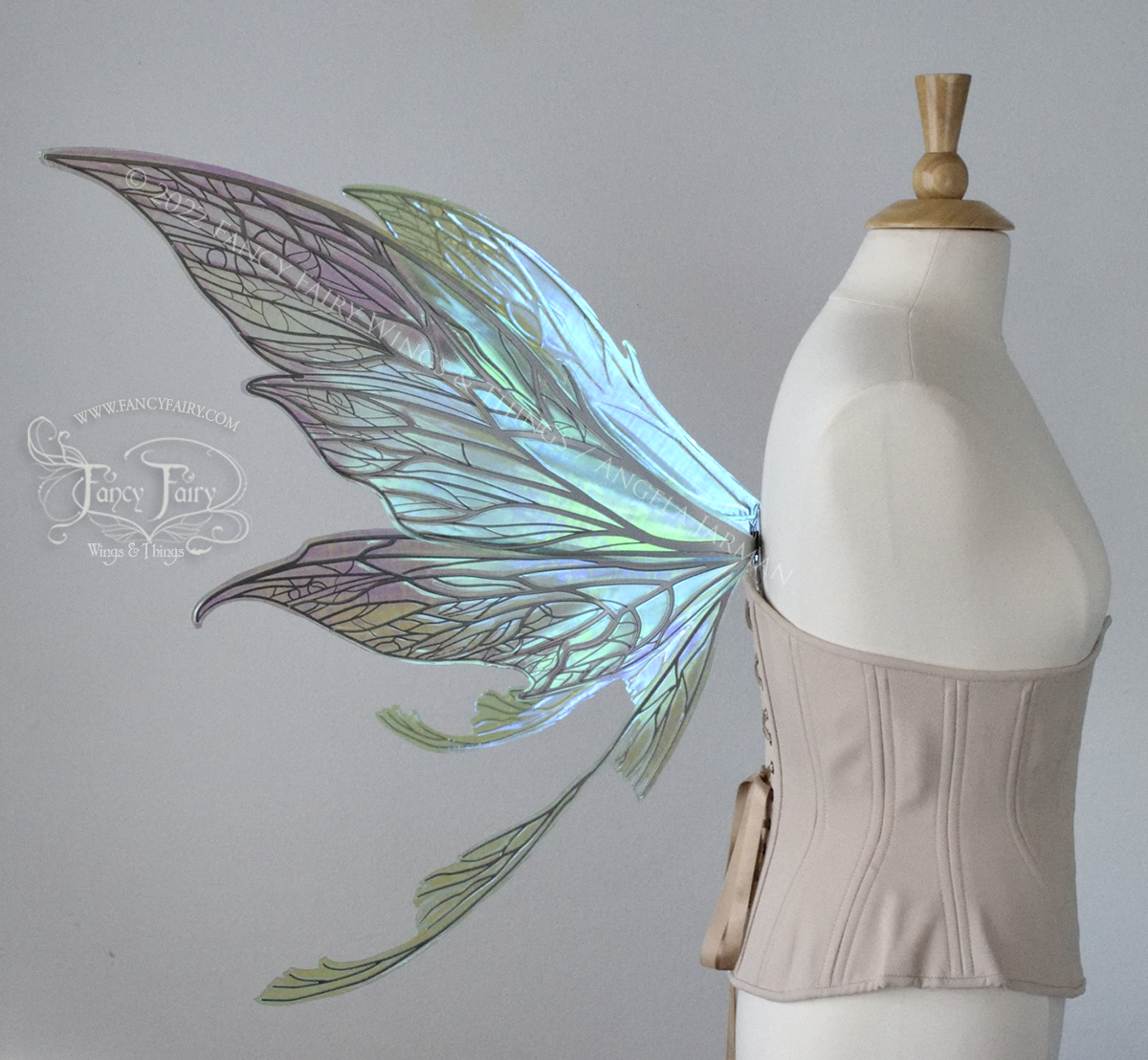 Colette Convertible Iridescent "Pix" Fairy Wings in Absinthe with silver veins