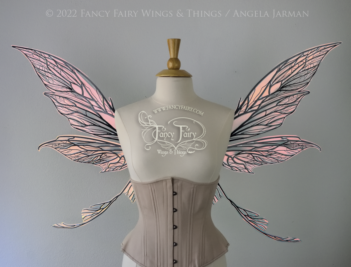 Colette Convertible Iridescent "Pix" Fairy Wings in Clear Blush with Black veins