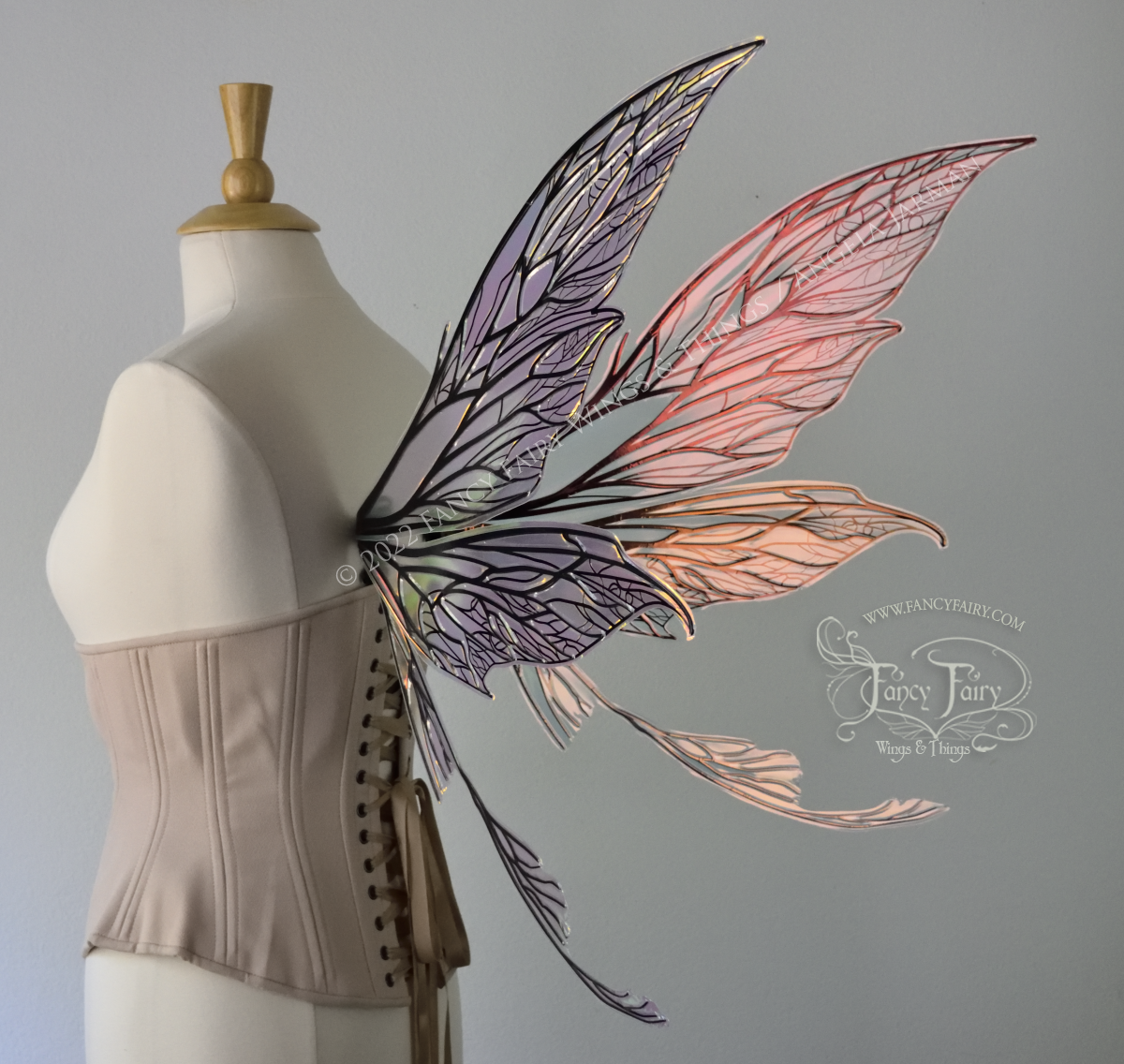 Colette Convertible Iridescent "Pix" Fairy Wings in Clear Blush with Black veins