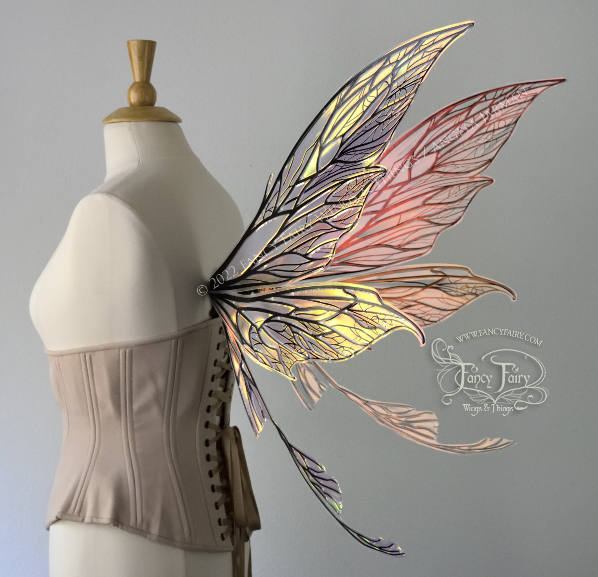 Colette Convertible Iridescent "Pix" Fairy Wings in Clear Blush with Black veins