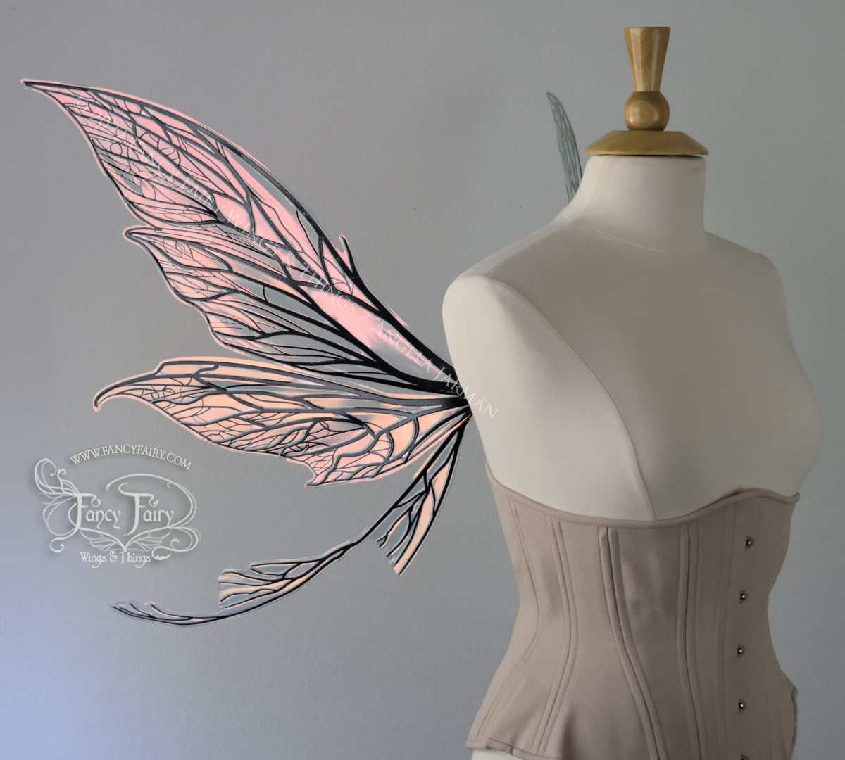 Colette Convertible Iridescent "Pix" Fairy Wings in Clear Blush with Black veins