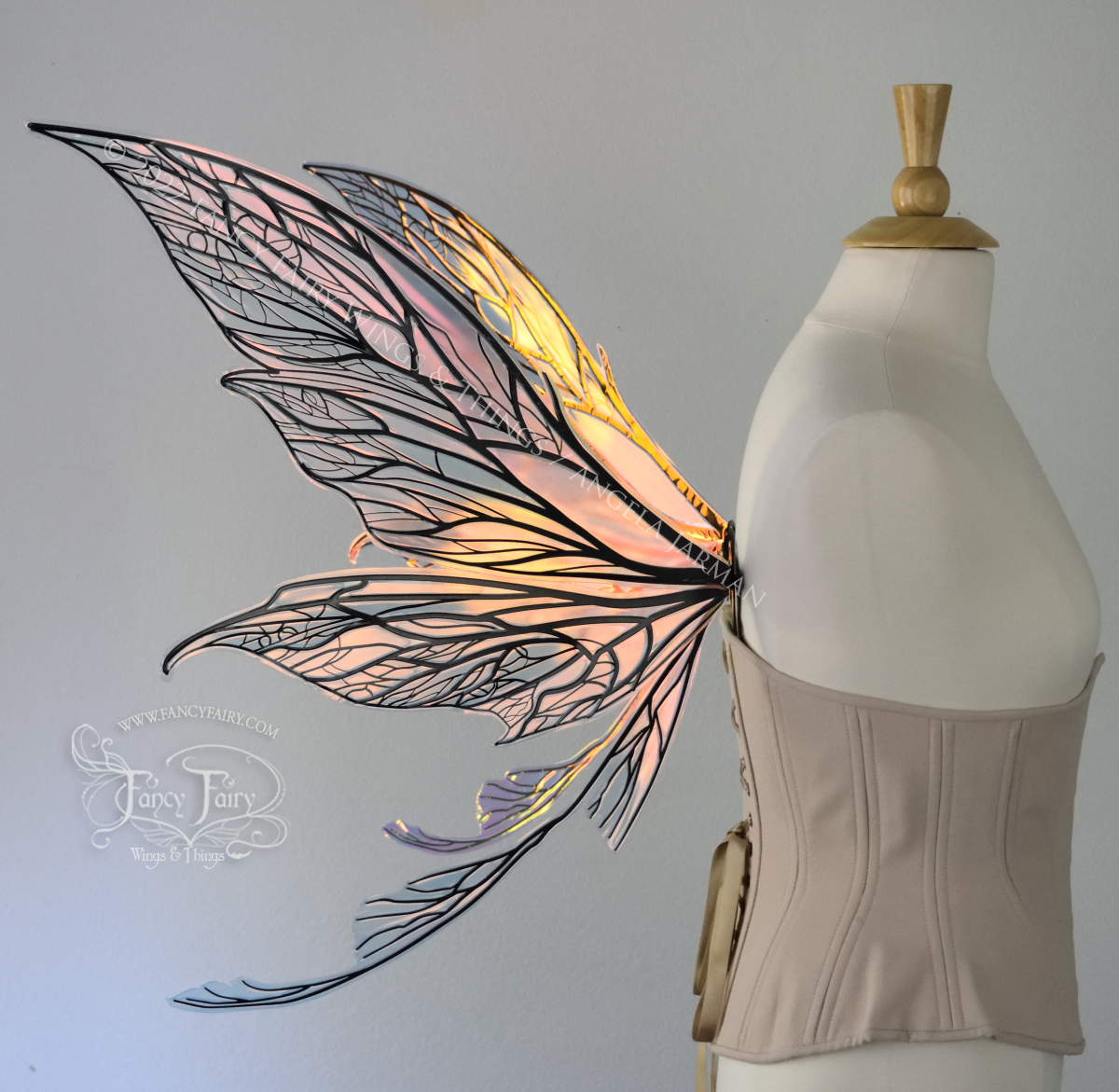 Colette Convertible Iridescent "Pix" Fairy Wings in Clear Blush with Black veins