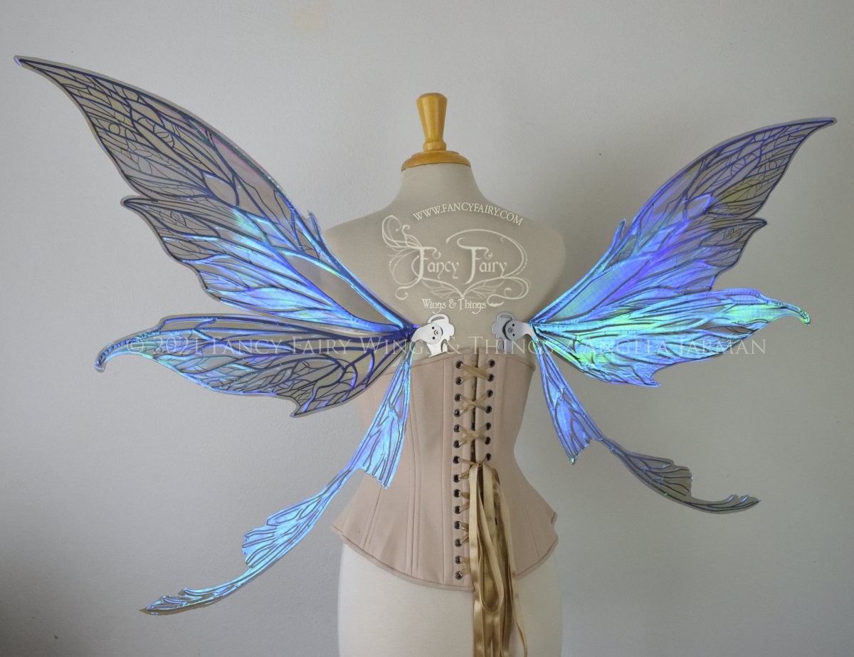 Colette Convertible Iridescent "Pix" Fairy Wings in Dark Crystal with Silver veins