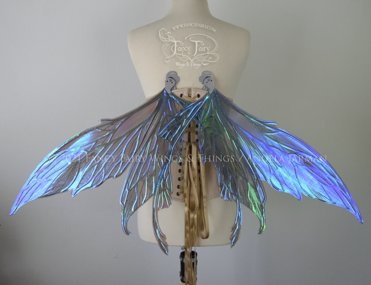 Colette Convertible Iridescent "Pix" Fairy Wings in Dark Crystal with Silver veins