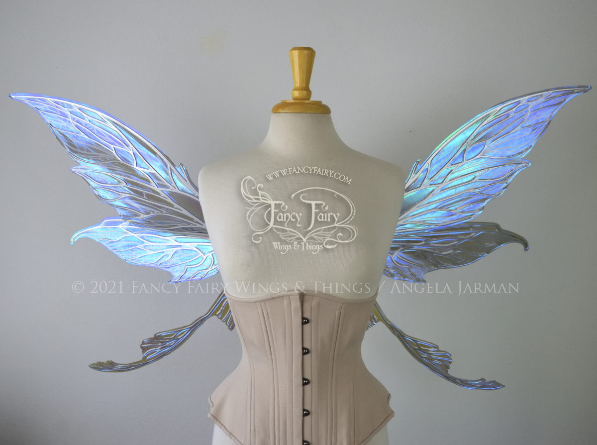 Colette Convertible Iridescent "Pix" Fairy Wings in Dark Crystal with Silver veins