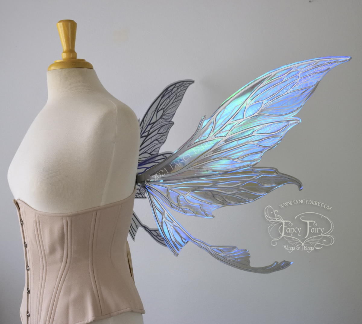 Colette Convertible Iridescent "Pix" Fairy Wings in Dark Crystal with Silver veins