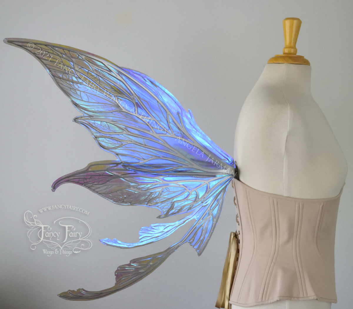 Colette Convertible Iridescent "Pix" Fairy Wings in Dark Crystal with Silver veins